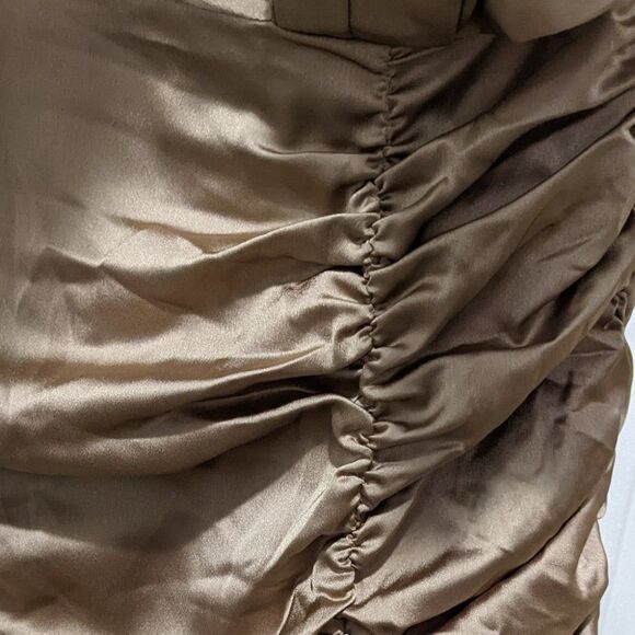 New Lavish Alice | Satin Cowl Neck Gathered Minidress in Bronze - Picture 9 of 14